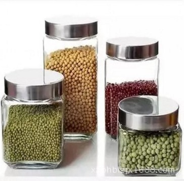 大号方形透明玻璃储物罐 带盖密封罐 五谷杂粮密封罐食品收纳瓶