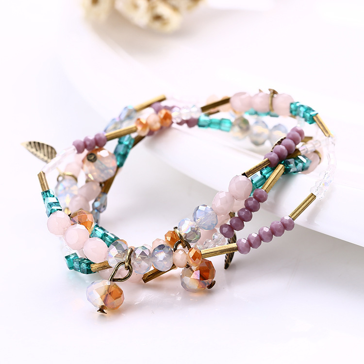 European and American popular fashion beaded multi-layer handmade bracelet mixed color environmental protection ancient bronze electroplating