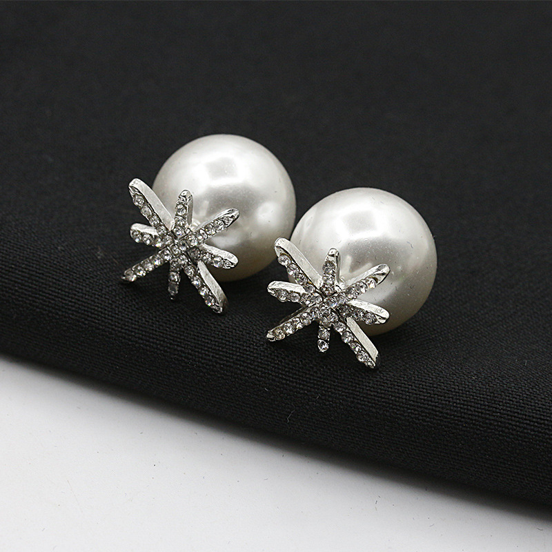 Micro Studded Star Earrings Pearl Silver Stud Earrings Female Flower Snowflake Earrings display picture 4