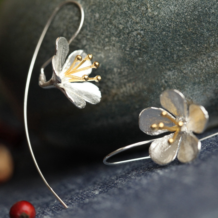 Pendientes de plata esterlina S925 Tailandia artesanía flor borla pendientes largos Mujer europea y americana Comercio exterior joyería pendientes transfronterizos