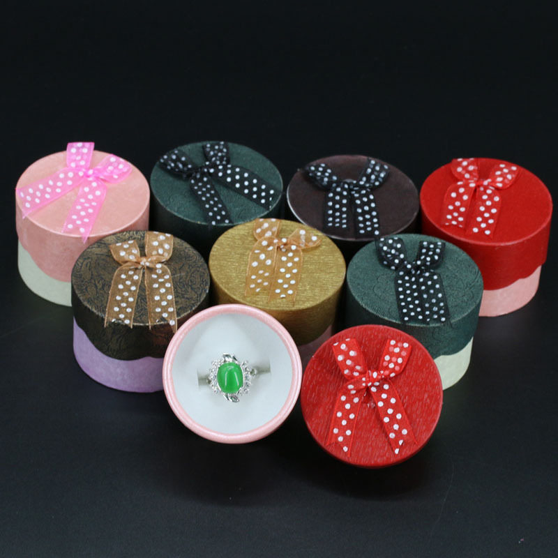 小圆形花边蝴蝶结戒指盒珠宝首饰礼品盒耳钉银饰品盒斑点蝴蝶花盒