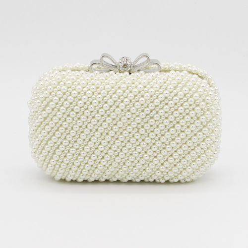 New Sweet Lady Bow Double-Side Pearl Clutch Bag for Banquet
