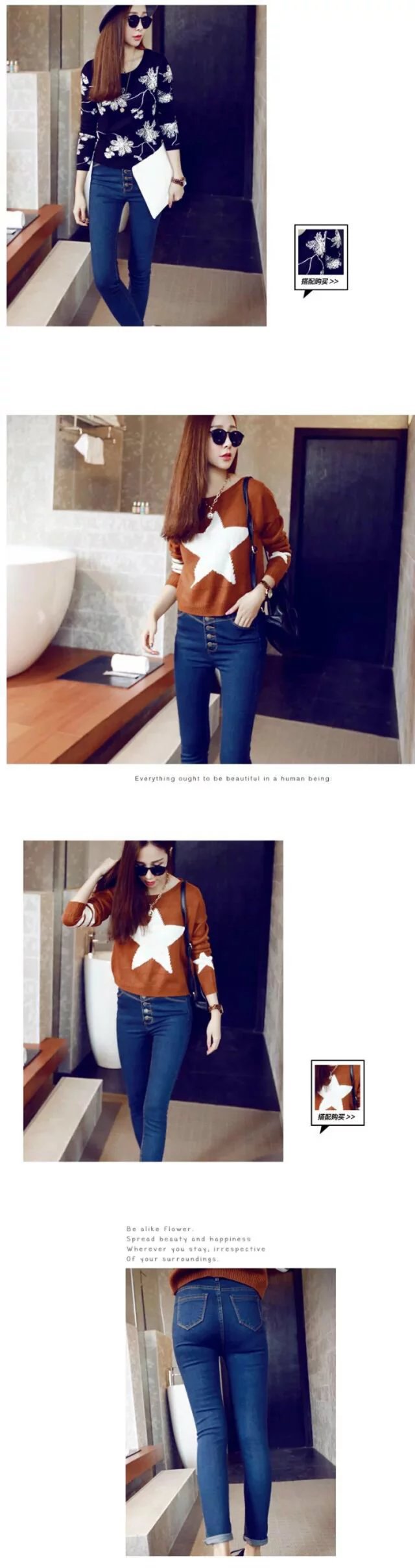 五扣蓝色女裤详情图1