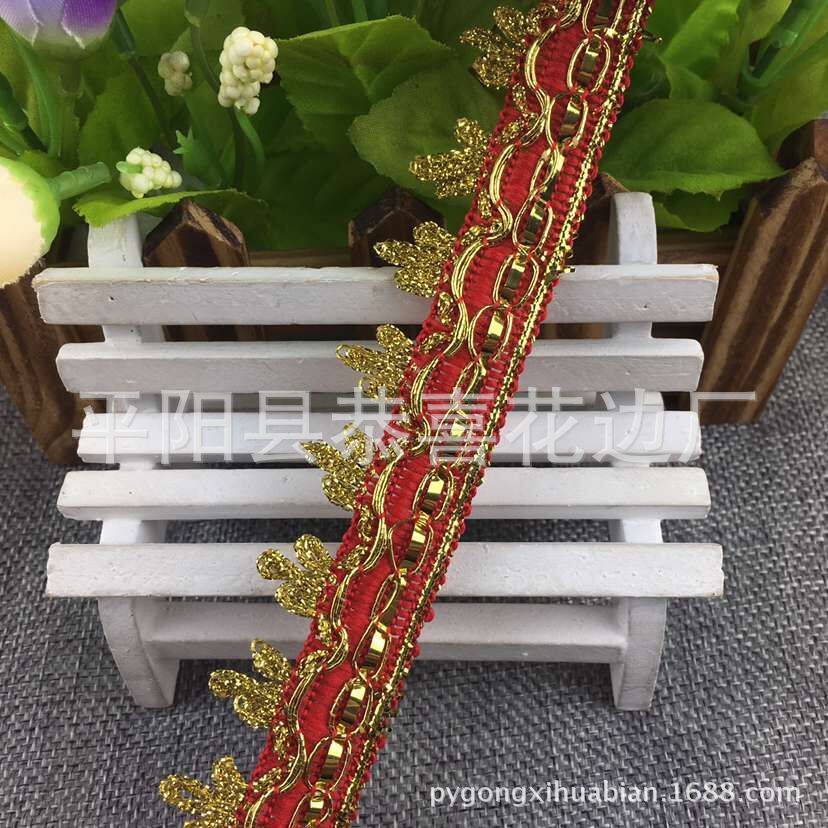 彩色金三朵花边