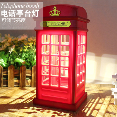 originality England Retro Telephone booth LED Touch touch LED Nightlight bedroom Bedside lamp energy conservation Rechargeable