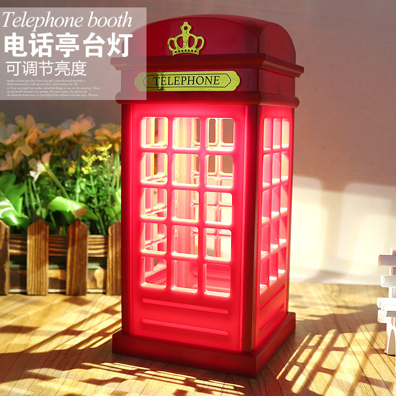originality England Retro Telephone booth LED Touch touch LED Nightlight bedroom Bedside lamp energy conservation Rechargeable