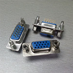 直销vga直插式连接器 热卖HDP15pin180度母座 蓝色全金d-sub插座
