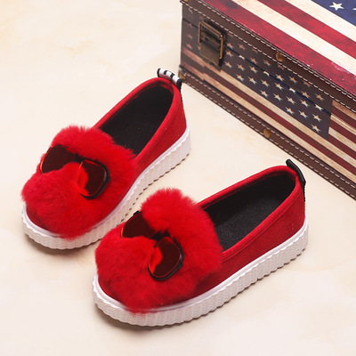 Girls Mianxie 2019 fashion Plush keep warm The thickness of the bottom Cotton-padded shoes Rabbit's hair Set foot Small children's shoes 26-30 Code Wholesale