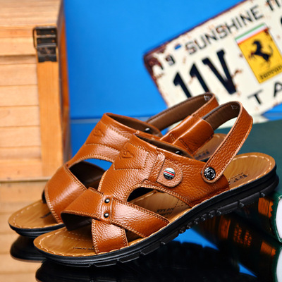 【特價 包郵 滿2減5】真皮休閑沙灘涼鞋 男士防滑耐磨透氣涼拖鞋