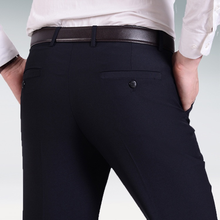 Men's Western Pants Business Slim-fit Non-ironing Young and Middle-aged Work Pants Four Seasons Straight Solid Color Business Pants