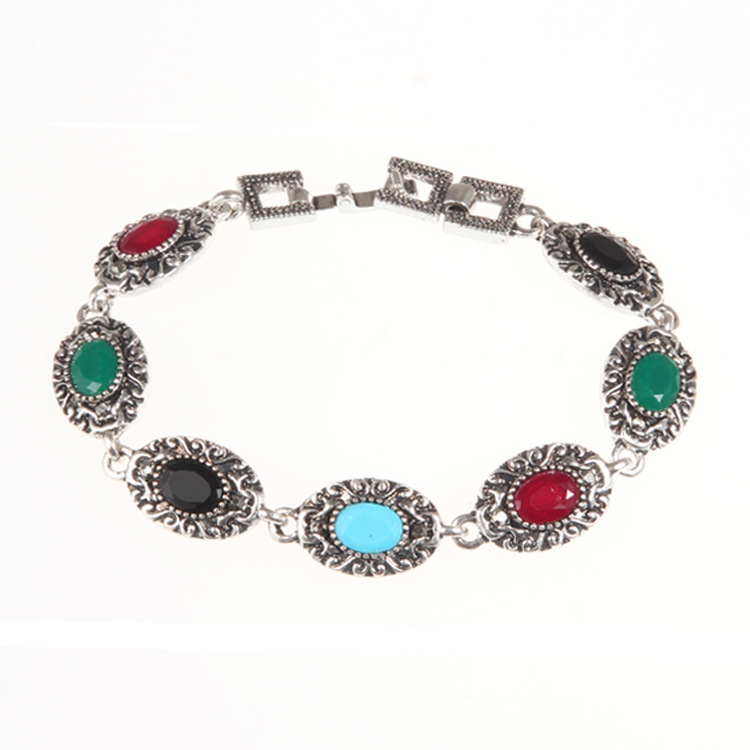 European retro natural sapphire ancient silver paint art carved set bracelet wish explosions (C1014)