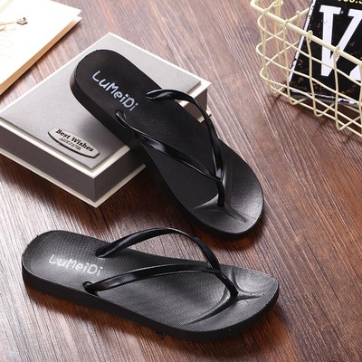 black and white Solid flip flops lady Casual slippers Pinch non-slip Flat bottom Beach shoes