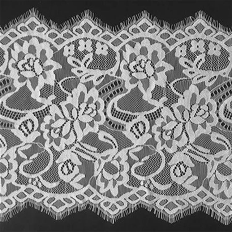 厂家直销睫毛蕾丝花边 无弹宽幅蕾丝边服饰黑白蕾丝花边现货批发