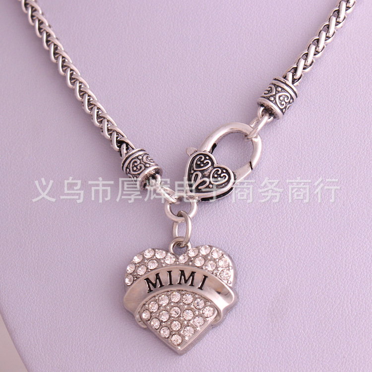 批发采购项链-英文字母MIMI 桃心镶钻家庭成员
