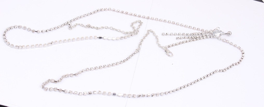Rhinestone Link Body Chain Navel Ring Stainless Steel Belly Button Jewelry detail image 7
