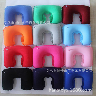 厂家直销大尺寸充气枕 U形枕头 航空枕头 旅行枕头 植绒枕头