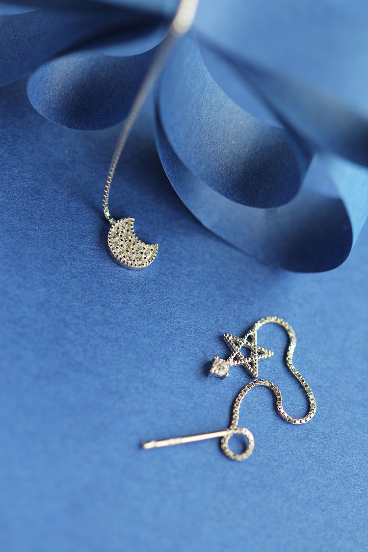 Pendientes de plata esterlina s925 estilo coreano moda estrella Luna pendientes de diamantes pendientes de moda para mujer amarillo Fobo