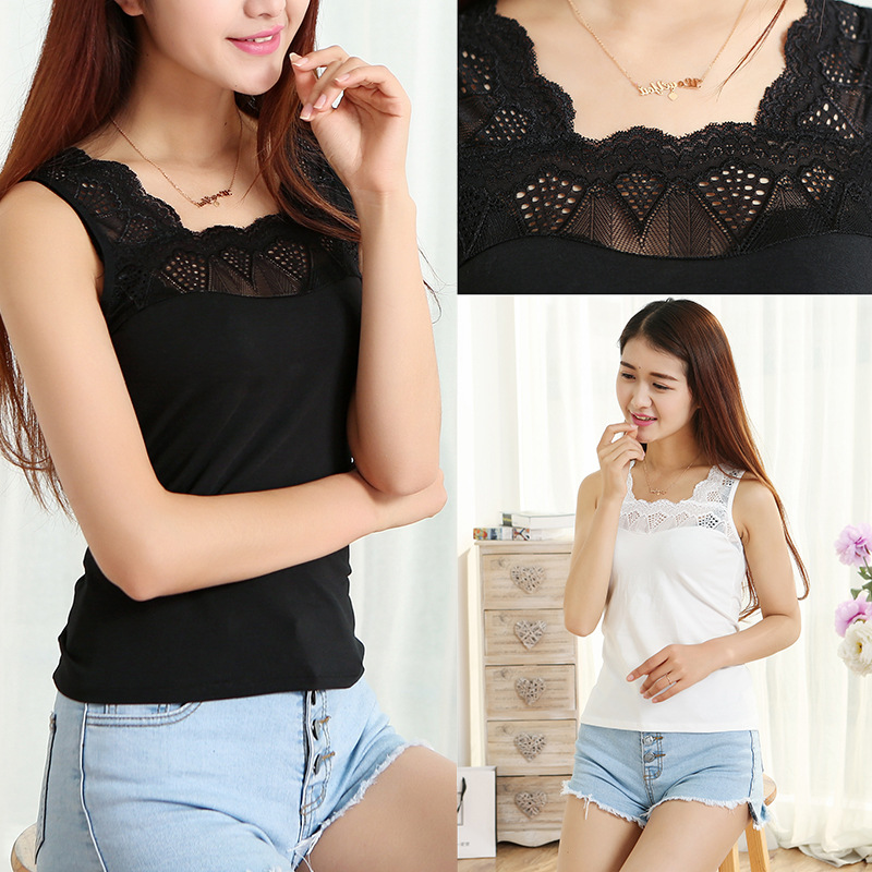 魔玲珑2017女裝夏裝純色外穿吊帶背心女夏菱形抹胸打底衫修身蕾絲