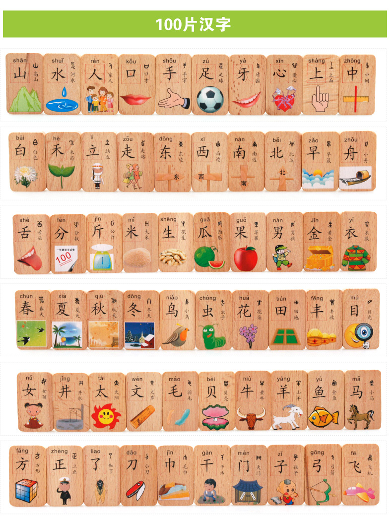 Thịt viên bằng gỗ trẻ em trí tuệ xây dựng các khối đồ chơi 1-2-3-6 tuổi 榉 gỗ ký tự Trung Quốc nhận thức domino