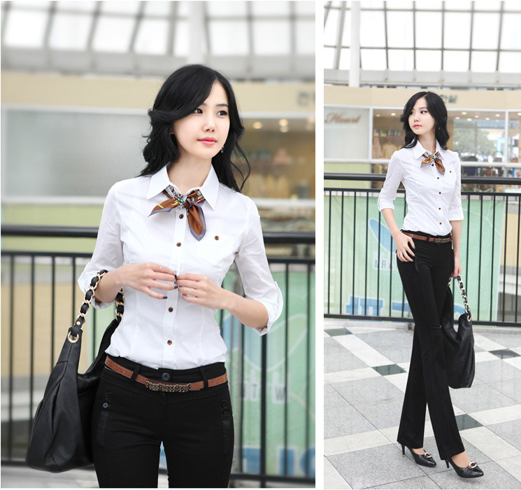 2017 primavera nueva camisa blanca de las mujeres de manga larga estilo coreano profesional Delgado ropa de trabajo formal desgaste más tamaño camisa de las mujeres ol