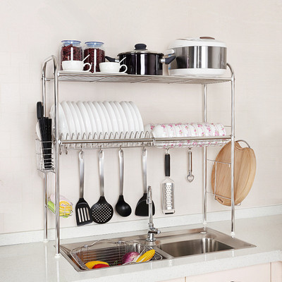 304 stainless steel Dish rack kitchen Shelf Landing 2 Dishes Storage rack Double sink pool Drain shelf