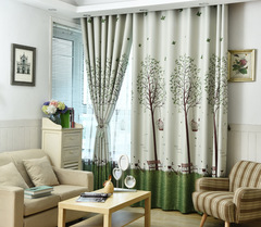Korean-style pastoral curtains and sheers high-end semi-light blocking bedroom bay window new digital printing *One Tree