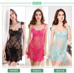 European and American sexy lingerie wholesale foreign trade AliExpress lace sheer negligee nightgown sleepwear