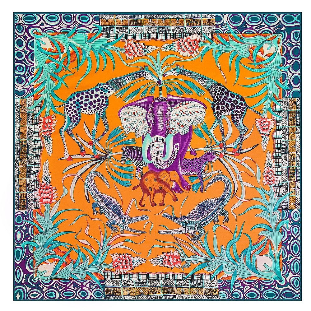 110g Weight Scarf Classification 130cm Elephant Giraffe Ladies Twill Large Square Scarf Shawl Sunscreen Wholesale