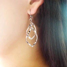 B092廠家直銷韓國流行耳飾 時尚OL愛心水滴環相連扭曲耳環 雙層女