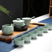 品牌正品开片汝瓷三才盖碗整套功夫德化茶具汝窑天青茶杯茶海套装