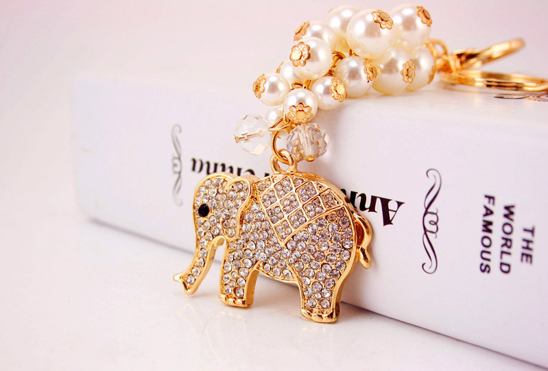 50g Weight Alloy, Metal Material Animal Pattern Unisex Gender White Color Pearl Elephant Keychain 3
