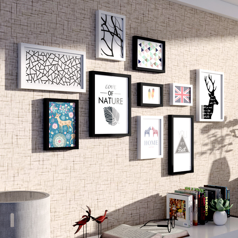 Simple Modern Photo Wall Black and White Solid Wood Photo Frame Creative Decorative Painting Living Room Corridor Picture Frame Wall Combination Simple Modern Photo Wall Black and White Solid Wood Photo Frame Creative Decorative Painting Living Room Corridor Picture Frame Wall Combination