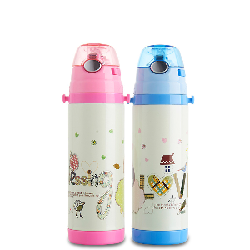 吸管杯宝宝学饮杯儿童保温杯水杯婴儿不锈钢杯子可爱卡通防漏背带