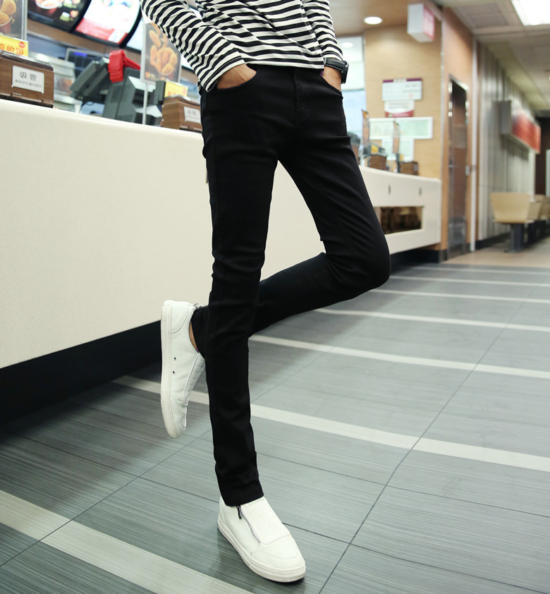 Summer Men's Korean Style Slim-Fit Jeans Men's Thin Stretch Jeans Skinny Pants Trendy Men's Black Trousers Do Not Fade