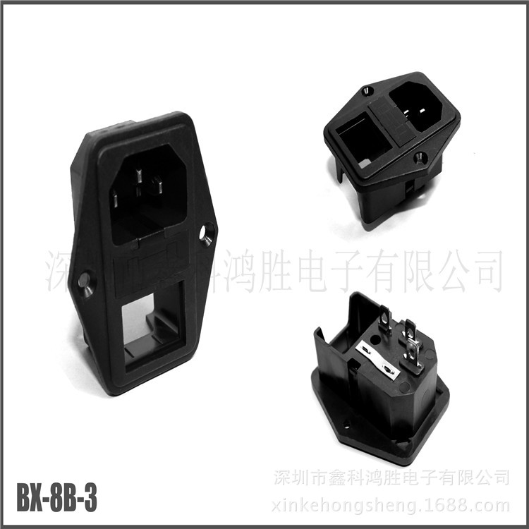 厂家直销 AC电源插座BX-8B-3带开关螺旋孔品字插座带保险丝座