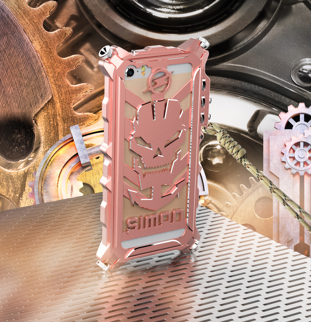 SIMON Mechanical Arm Skull Punk Premium Aluminum Metal Bumper Shockproof Case Cover for Apple iPhone SE/5S/5