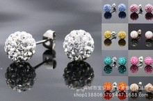 10mm 韩版饰品亚马逊ab泥水晶香巴拉耳钉软陶满钻球BRED