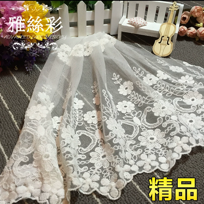 White soft lace cloth, 45cm, with embroidery, (Physicals)