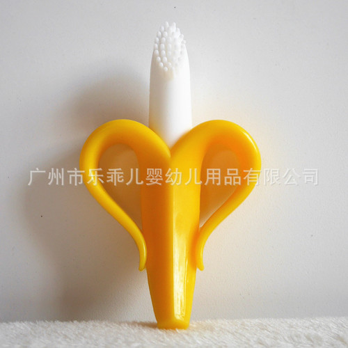 Factory direct selling banana toothbrush, baby teether, baby silicone molar stick, banana shaped baby toothbrush in bulk