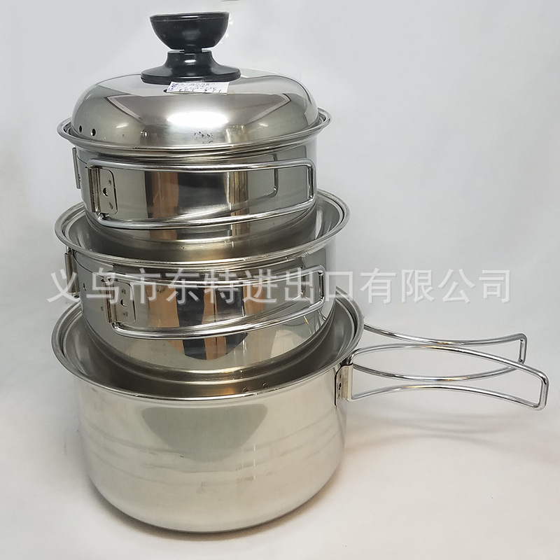 Factory direct sales of stainless steel movable ear milk pot, camping milk pot, three-piece set, steel lid milk pot, steel handle instant noodle pot detail image 8