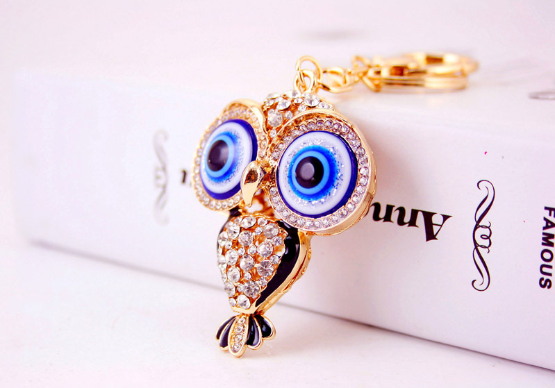 46g Weight Alloy, Metal Material Owl Pattern Unisex Gender Pink, Red, Blue, Black Color Korean  Creative Cute Cartoon Big-eyed Cute Owl Diamond Keychain 6