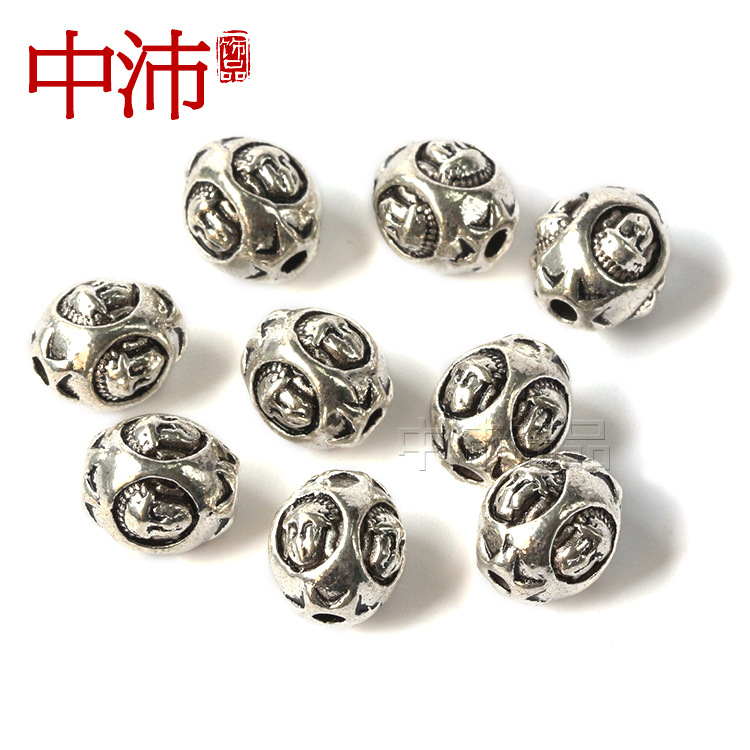 【中沛】藏银佛头纹饰腰鼓 合金配件散珠  手工diy饰品半成品批发