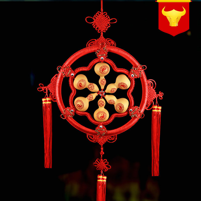 手工雕刻天然葫芦挂件富贵鱼中国结吉祥家居挂件室内玄关装饰