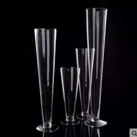 透明玻璃花瓶锥形婚庆路引餐桌花瓶高脚杯水培花瓶