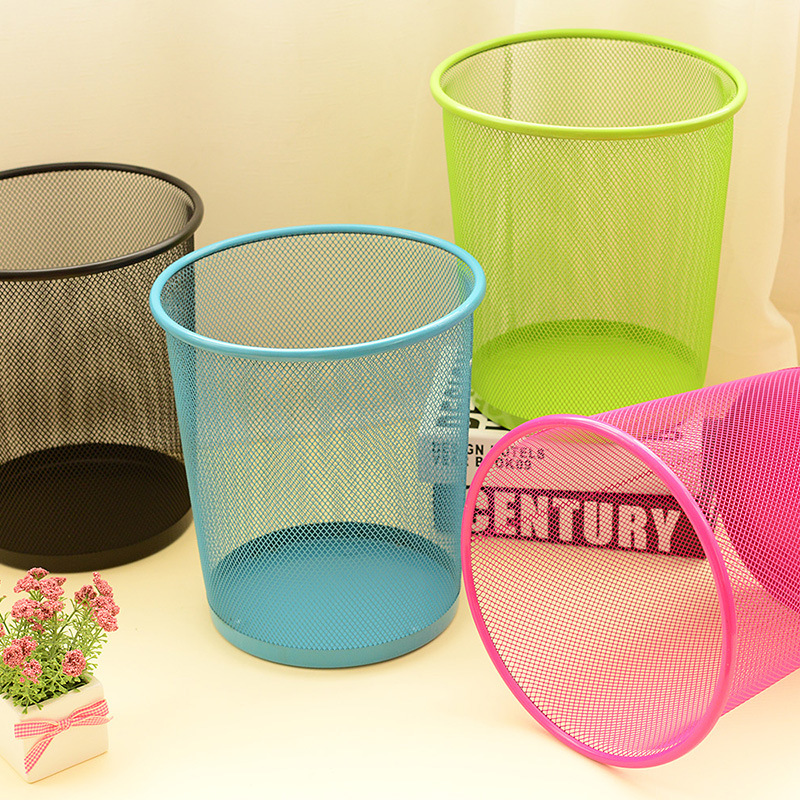 小号创意居家办公收纳用品铁丝网纸篓彩色环保圆形垃圾桶卫生纸篓详情7