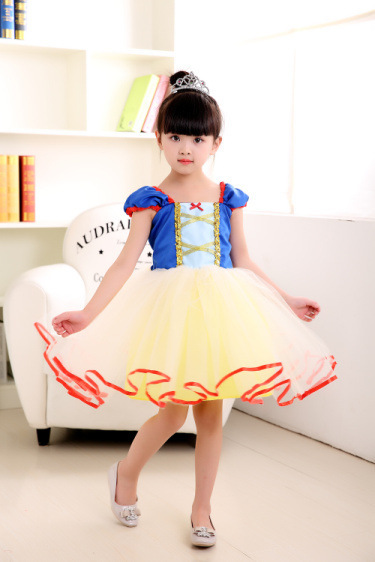 Foreign Trade Children's Snow White Mesh Dress Wedding Dress Holiday Dress Girls' Short-sleeved Table Performance Dress Pontoon Dress