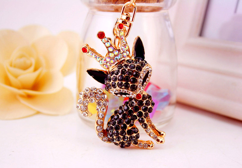 36g Weight Alloy, Metal Material Fox Pattern Unisex Gender Pink, Purple, Red, Blue, Black Color Korean Creative Cute Cartoon Crystal Crown Little Fox Keychain 17