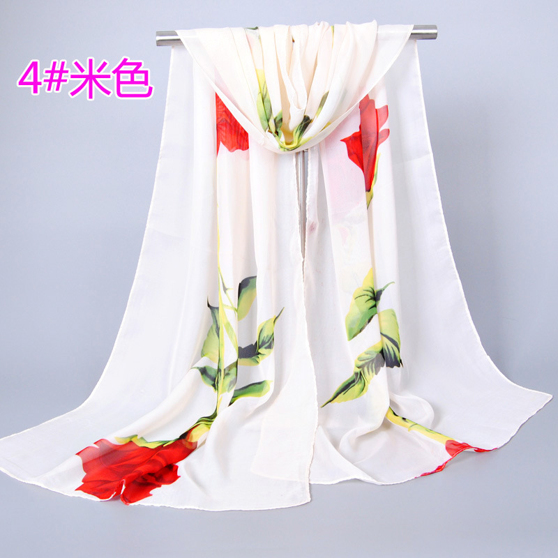 4#米色 (1)  -玫瑰花丝巾 雪纺丝巾