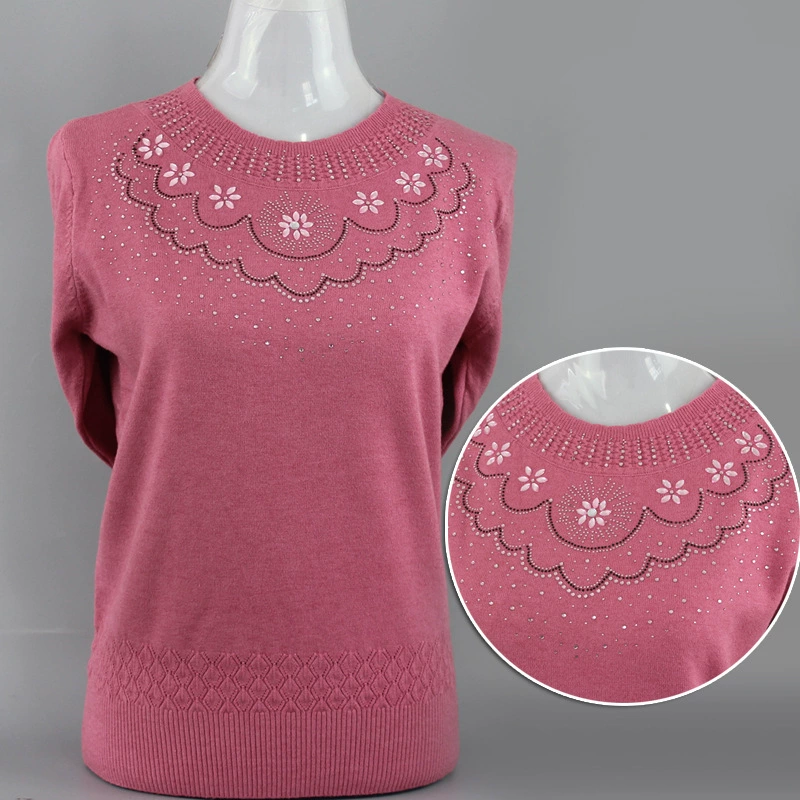 Осенний и зимний новый женский пуловер среднего возраста свитер с круглым вырезом
