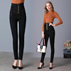 autumn large yards high waist denim pants thin black pencil pants